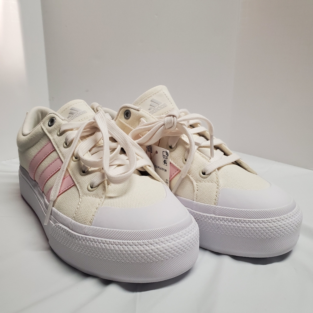 adidas Women's Cream and Pink Platform Sneakers - Picture 2 of 5